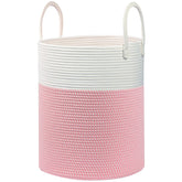 HOBASKET laundry basket with cotton rope in white and pink, spacious and practical for laundry storage