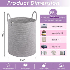 HOBASKET laundry hamper with two handles for easy room-to-room transport