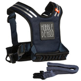 Hobble De Hoo blue harness front view for secure toddler walking.