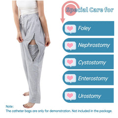 HOEOLYDI catheter pants feature elastic waistband and drawstring for comfortable fit during movement.