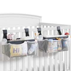 HOGARCOSAS hanging diaper organizer on crib edge keeps diapers within easy reach.