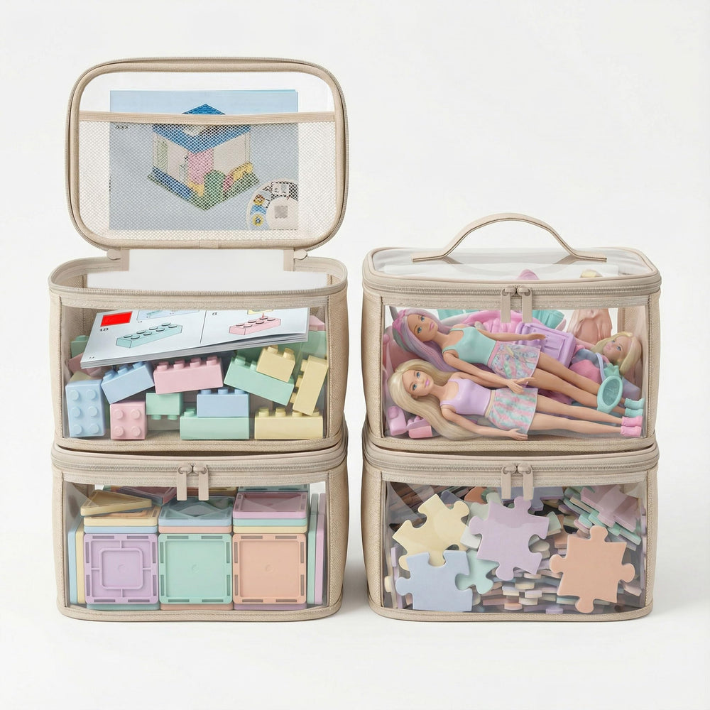 Holay clear toy storage bags with handle front view for easy rotation
