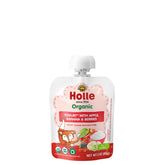 Holle baby yogurt pouch front view with apple banana and berry puree for easy on-the-go snack