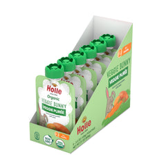 Six-pack Holle pouches provide trusted, organic baby snacks for daily routines.