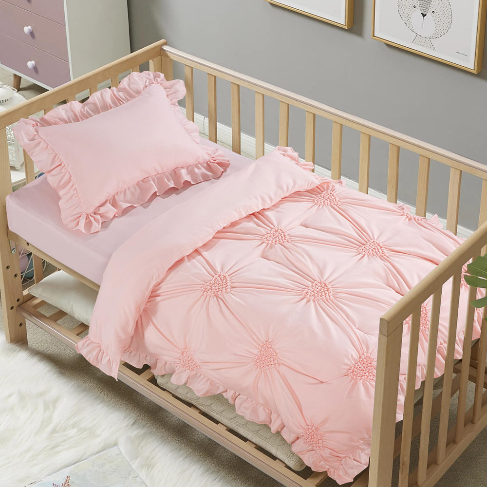 HOMBYS princess pink crib bedding with pintuck and ruffles for a charming nursery