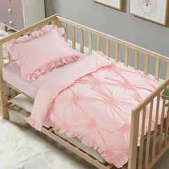 HOMBYS princess pink crib bedding with pintuck and ruffles for a charming nursery
