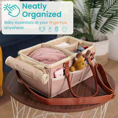 HOME FOR EACH travel-ready diaper caddy with handle and secure lid for trips