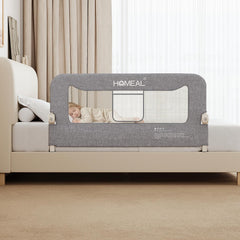 HOMEAL 47in foldable toddler bed rail with U-shaped base for added stability.