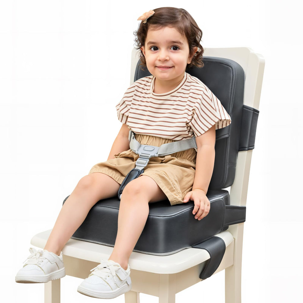 HOMEAL booster seat with secure harness keeps toddlers safe at meals.