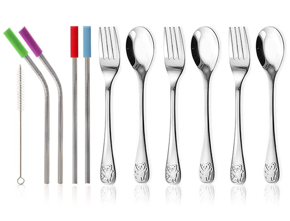 HOMEFAVE 15-piece silverware set spoons for easy toddler self feeding