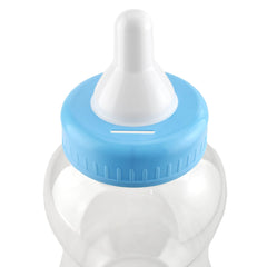 Homeford jumbo milk bottle coin bank in light blue, invites guest coin contributions.