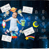 Homegician Baby Milestone Blanket spread with space theme, ideal for monthly growth photos.