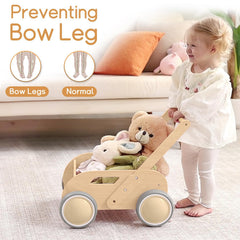 HOMEKOL wooden baby walker adjustable handlebar enables balanced support
