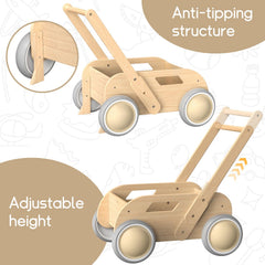 HOMEKOL wooden baby walker soft rubber wheels glide quietly on floors