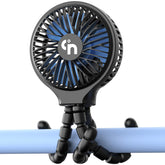 HomeLifairy portable stroller fan shown in angle view with clip-on versatility for easy attachment