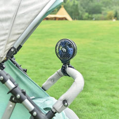 HomeLifairy stroller fan close-up highlighting clip-on attachment for strollers