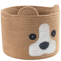HomeyPine dog shaped basket in khaki cotton rope, ideal for toy and laundry storage.