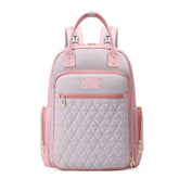 Homfu diaper bag backpack front view showing stylish grey and pink accents for daily use