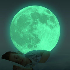 Homics green glow moon ceiling decal creates a calming bedtime ambiance.