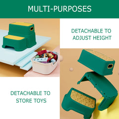 HOMKO stool beside sink supports toddler hand washing with reach and stability.