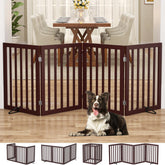 Homykic bamboo dog gate in expanded four-panel layout for wide doorways.