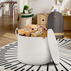 HONCESTA blanket storage basket white placed in living room