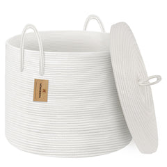 HONCESTA round basket with lid showing organized storage and lid cover