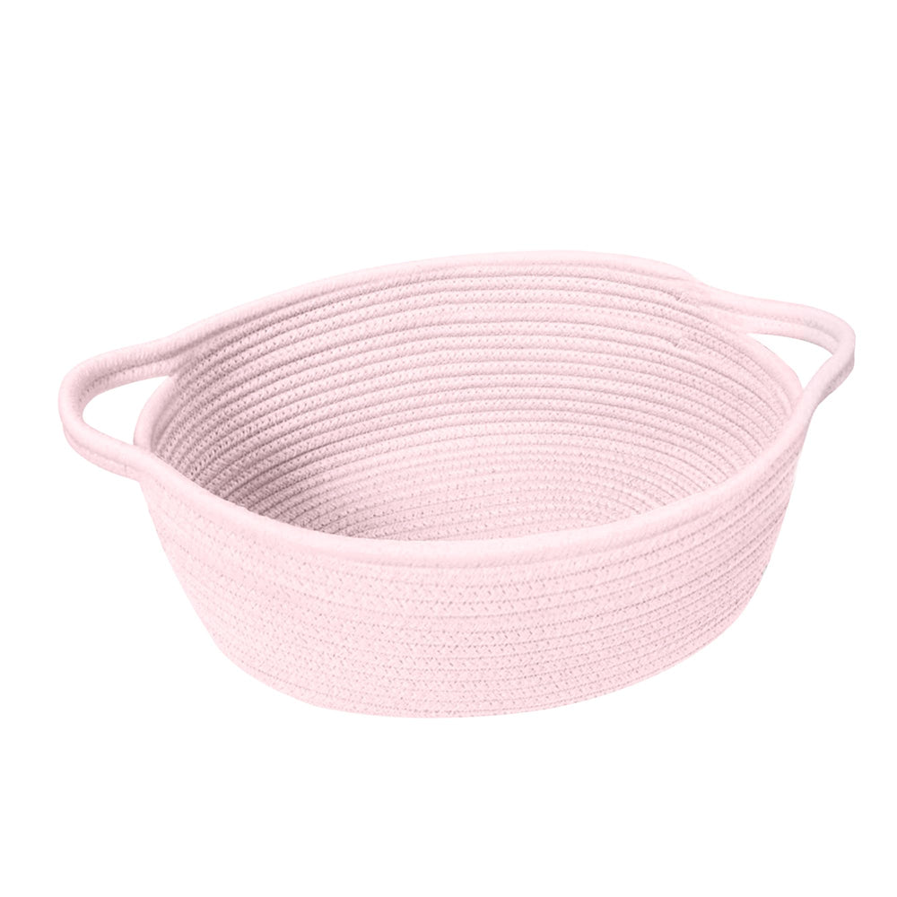 HONCESTA small woven gift basket in light pink front view for decorative storage