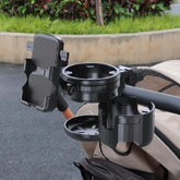 HoneTeek 3-in-1 stroller cup holder angle view with cup and phone storage.