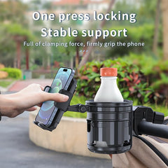 HoneTeek 3-in-1 stroller phone mount with 360° rotation for easy viewing.
