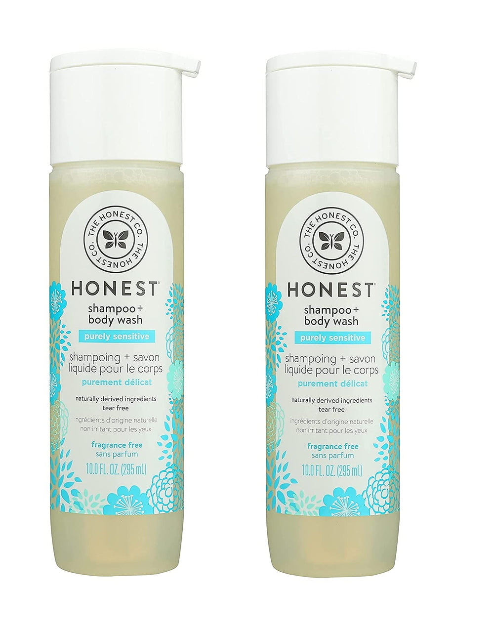 The Honest Company Purely Simple fragrance-free bottle for gentle, tear-free baby cleansing.