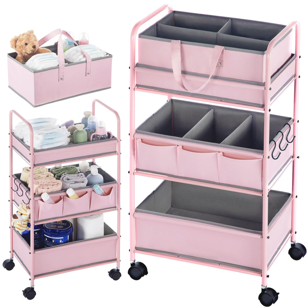 Honeydak 2in1 diaper caddy with pink 3-tier design for nursery organization.