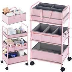 Honeydak 2in1 diaper caddy with pink 3-tier design for nursery organization.