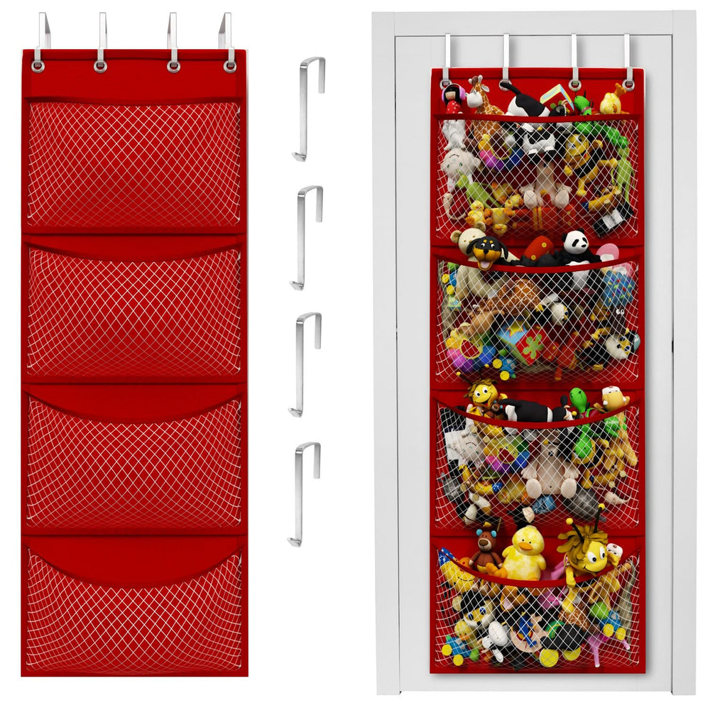 Honeyera stuffed animal over door organizer with white pockets for easy toy access