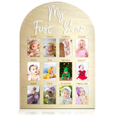 Hongpar one-year birthday wooden photo board displaying twelve monthly photos