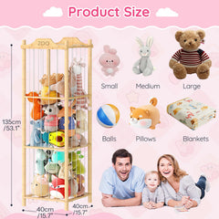 HOOBRO plush toy organizer tower in natural bamboo adds organized display.