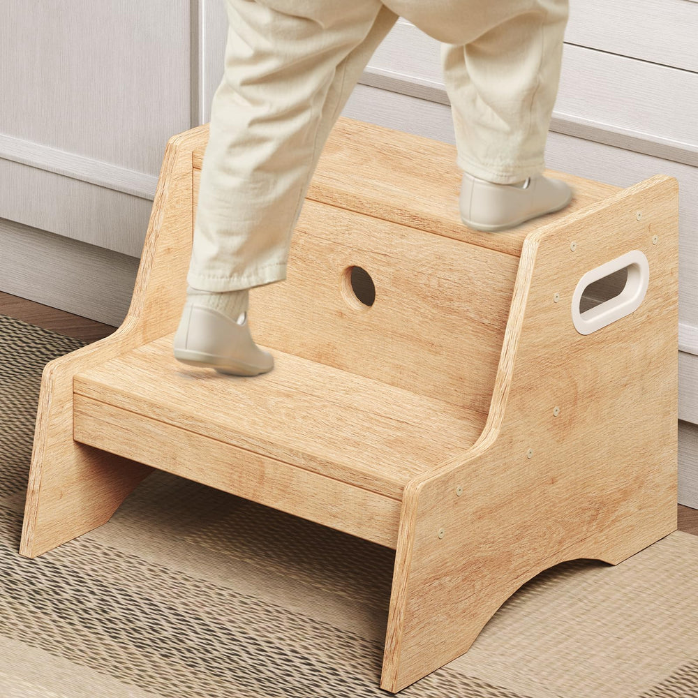 HOOBRO two-step stool side view with curved base and non-slip pads for stable bathroom use.