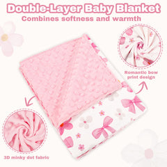 Hooyax bow and flower print baby blanket, gentle and gift ready