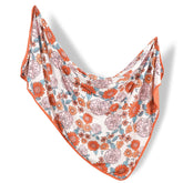 Hooyax baby blanket vintage rust flower close-up for cozy swaddling.