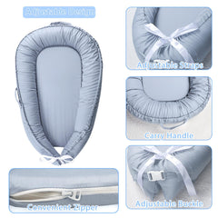 Hooyax Baby Lounger Cover blue two-handles, easy to carry and reposition.