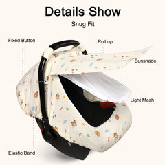 Hooyax bear muslin car seat cover provides 360-degree coverage and privacy.