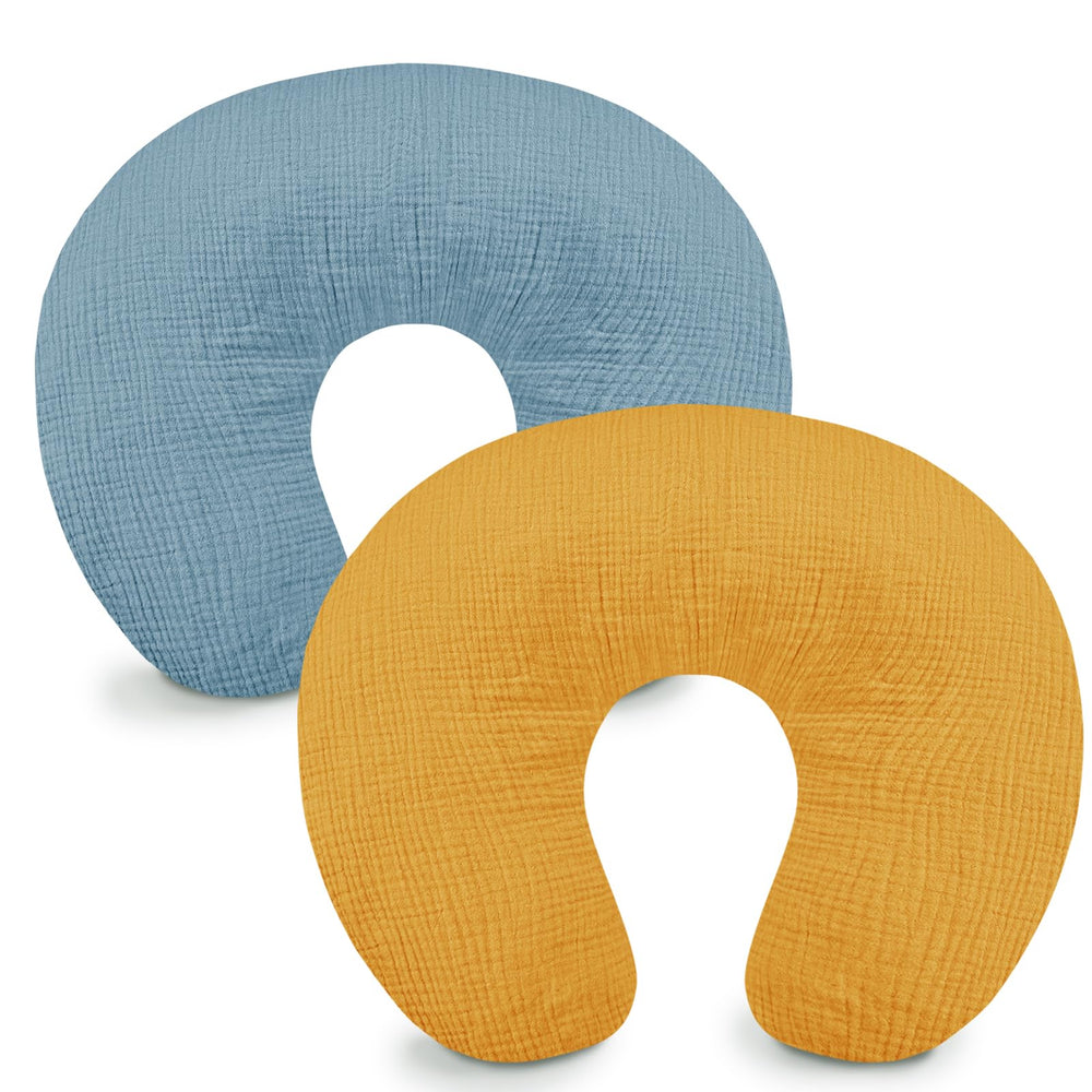 Hooyax blue ginger muslin nursing pillow cover for soft soothing skin.