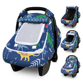 Hooyax Dinosaur car seat cover demonstrates full-coverage mode for sun and privacy.