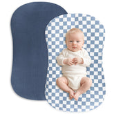 Hooyax muslin baby lounger cover blue checker closeup highlights breathable cotton feel.