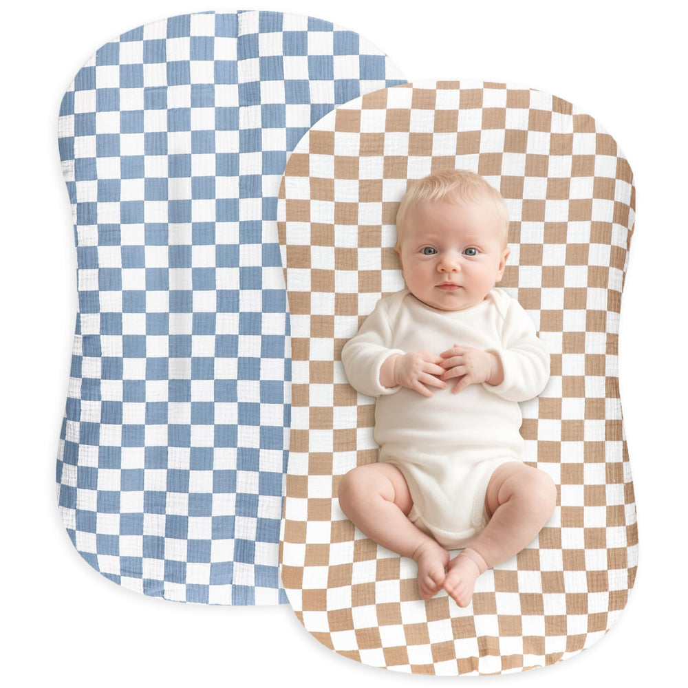 Hooyax blue Cherker muslin lounger cover, breathable and gentle for naps