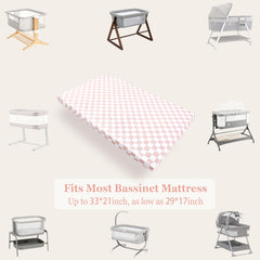 Pink checkered Hooyax sheet fits bedside sleepers securely and snugly