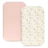 Hooyax muslin bassinet sheets pink flower packaging, ideal baby registry gift.