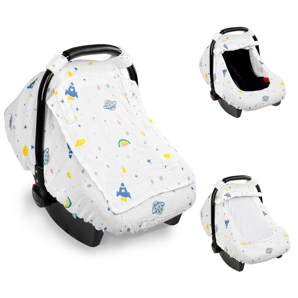 Hooyax muslin car seat cover with breathable summer fabric shields baby from sun