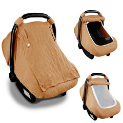 Hooyax muslin car seat cover with breathable window keeps baby cool and protected