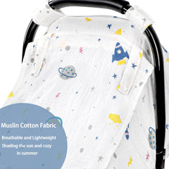 Hooyax full-coverage muslin canopy provides privacy for baby naps